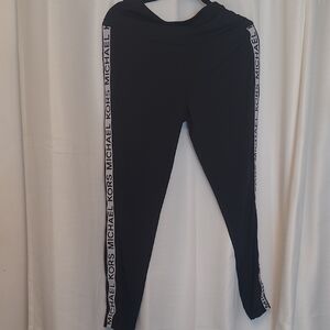 Michael Kors Black Leggings with White Tape Logo Stripe